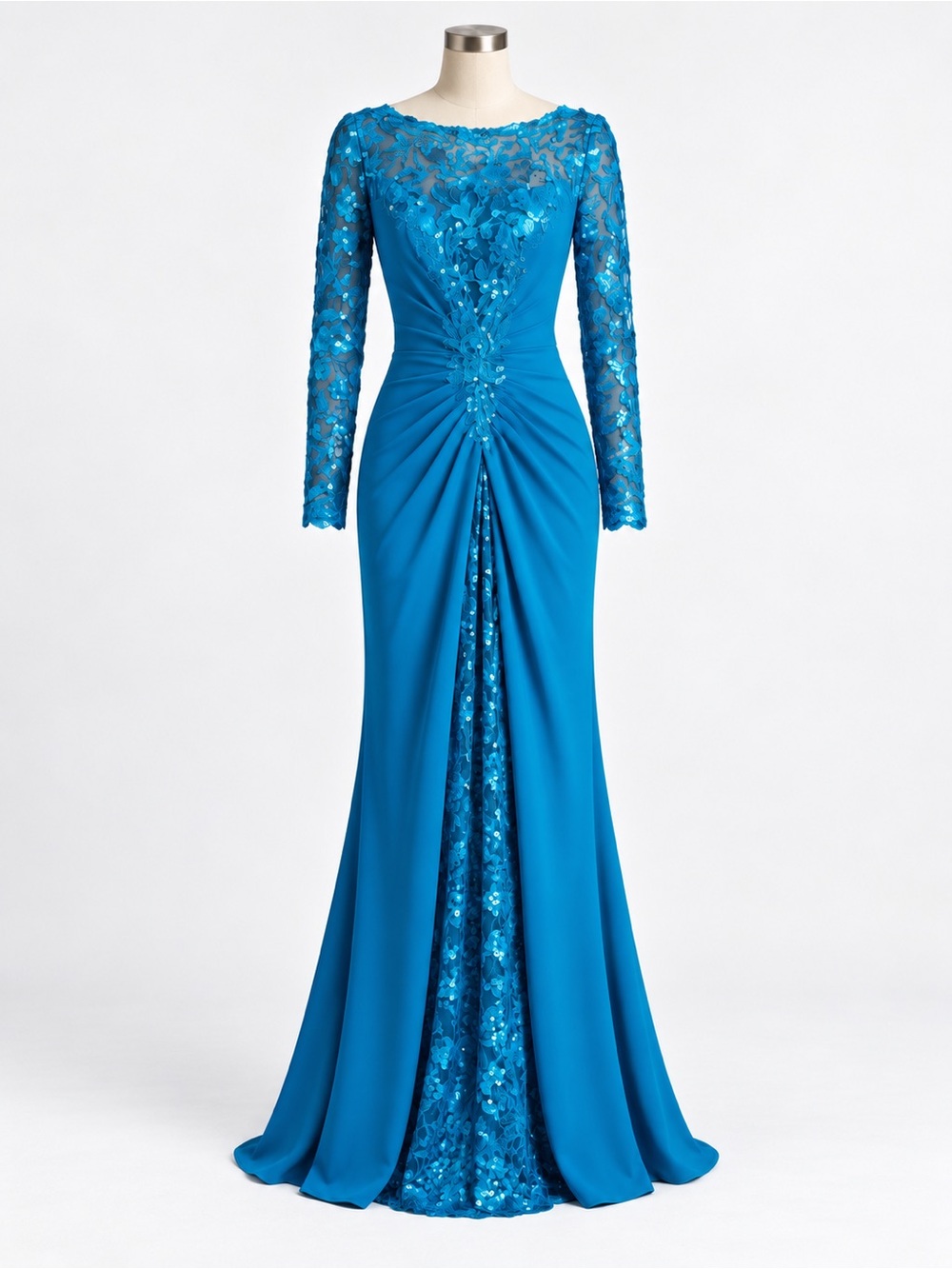 Tadashi Shoji Turquoise Sequin Lace Long Sleeve Formal Gown – Size 14
